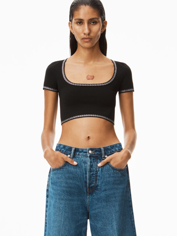 CRYSTAL TRIM SCOOP NECK TOP