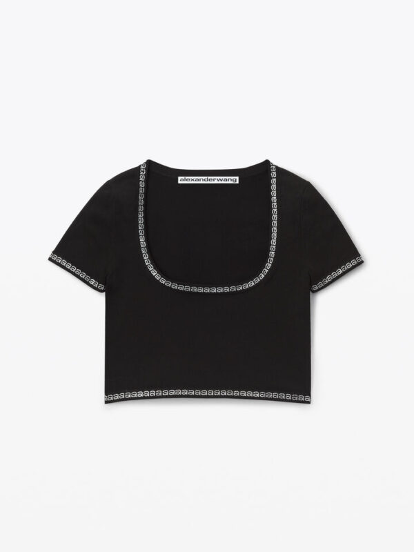 CRYSTAL TRIM SCOOP NECK TOP