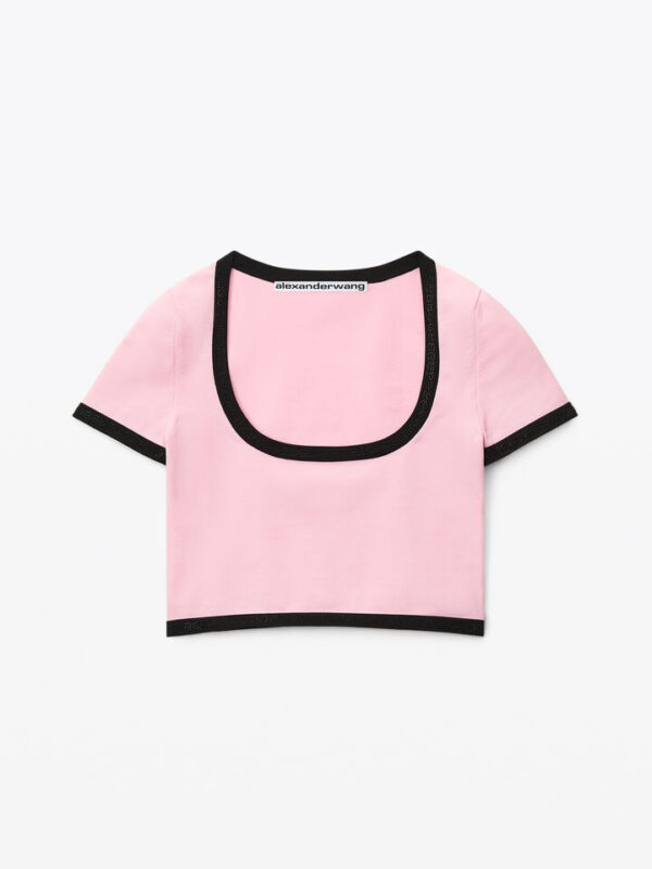 CRYSTAL TRIM SCOOP NECK TOP