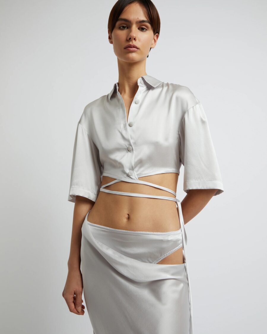 SHORT SLEEVE CROP TIE SHIRT