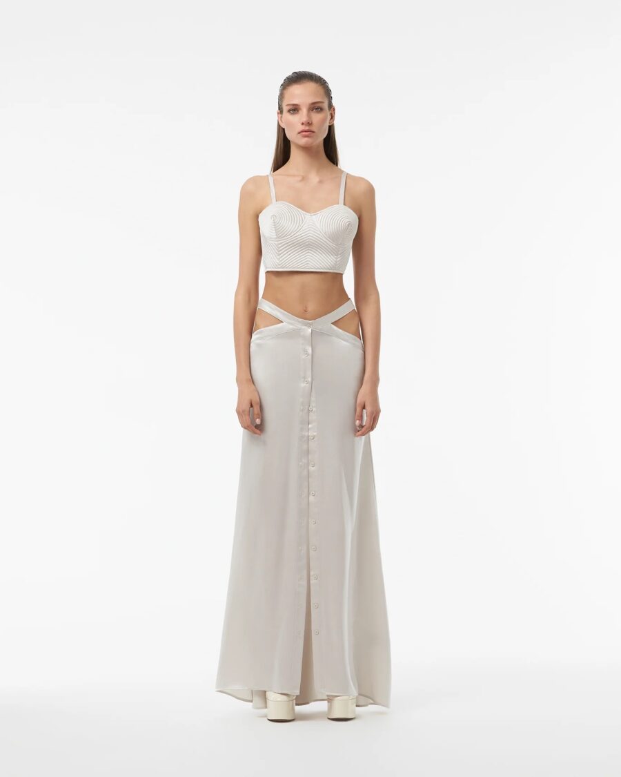 SILK CORSAGE TOP IN MOONBEAM