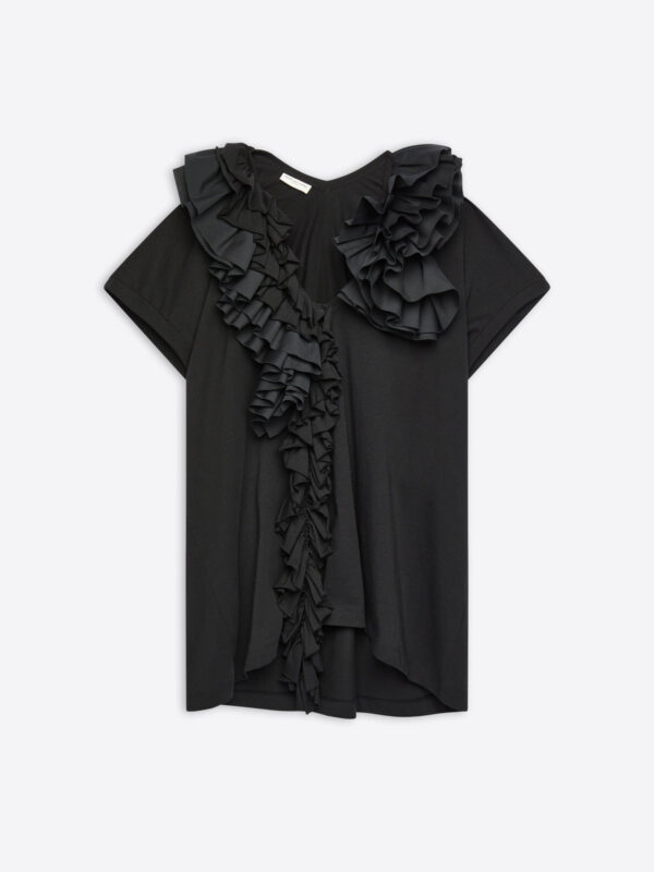 RUFFLED V-NECK TEE