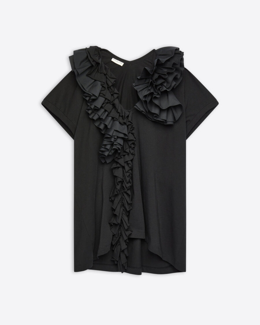 RUFFLED V-NECK TEE