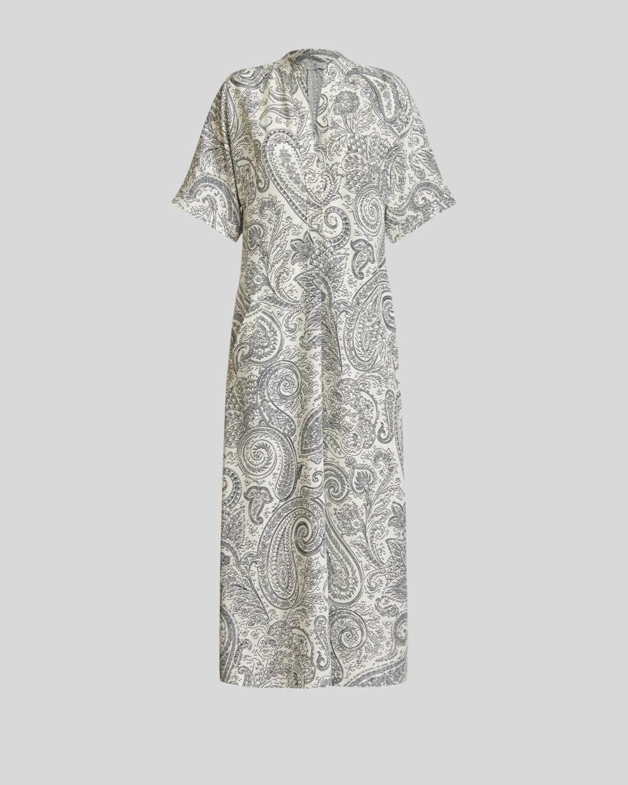 VISCOSE DRESS WITH GRAPHIC PAISLEY DESIGNS