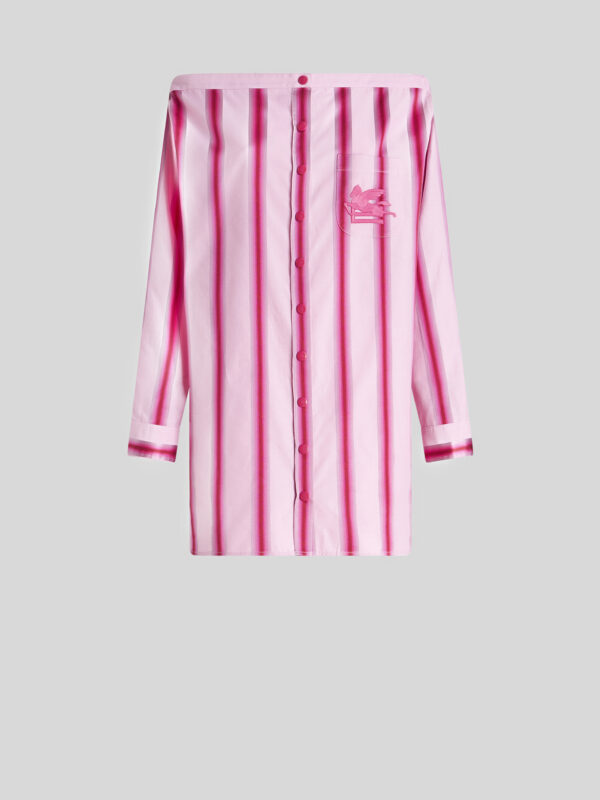 STRIPED COTTON AND SILK SHIRT DRESS