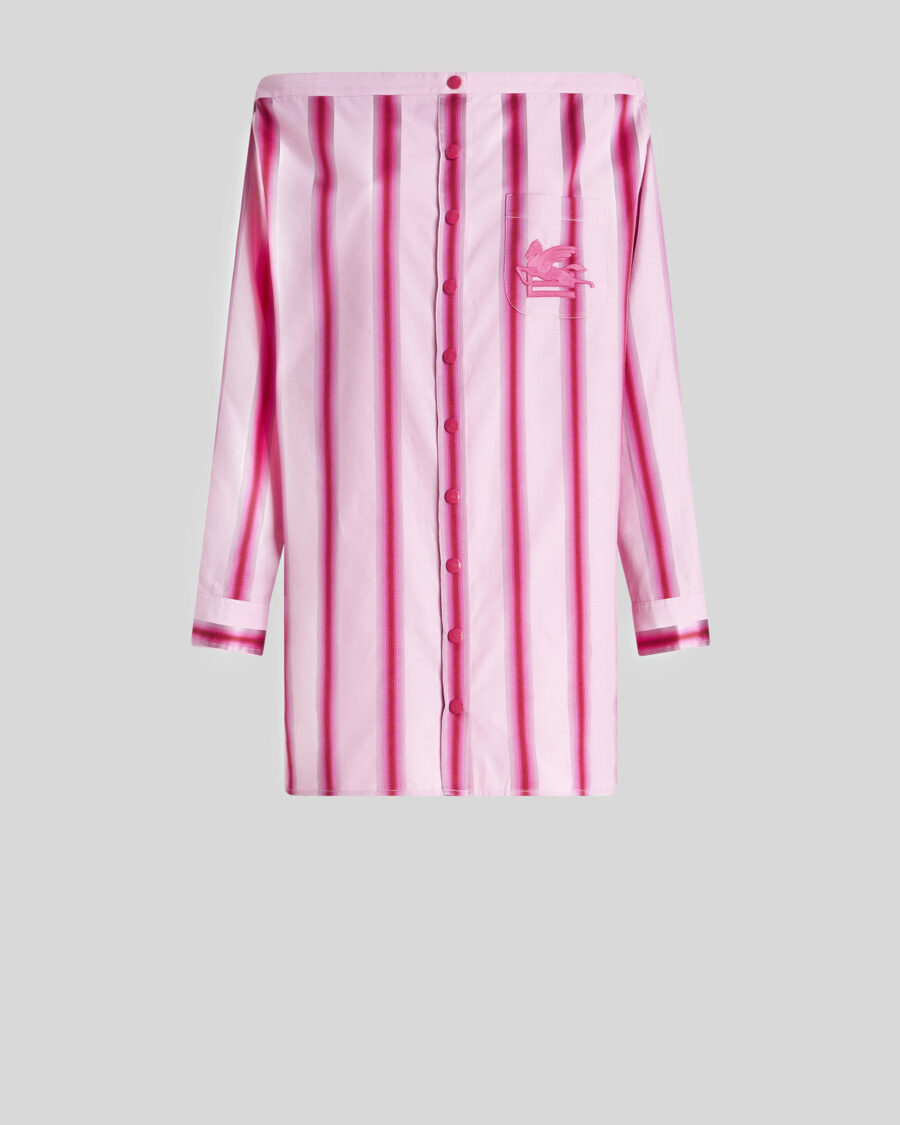 STRIPED COTTON AND SILK SHIRT DRESS