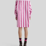 STRIPED COTTON AND SILK SHIRT DRESS