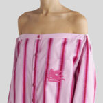 STRIPED COTTON AND SILK SHIRT DRESS