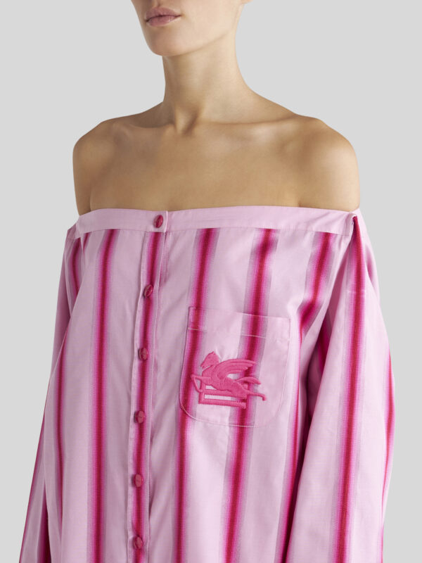 STRIPED COTTON AND SILK SHIRT DRESS