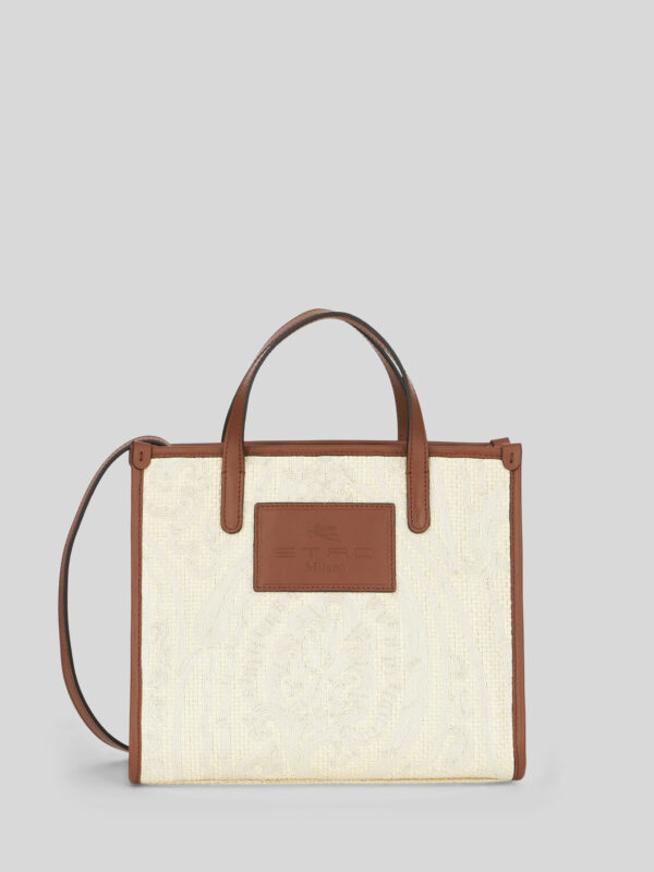 MEDIUM RAFFIA SHOPPING BAG WITH PAISLEY EMBROIDERY