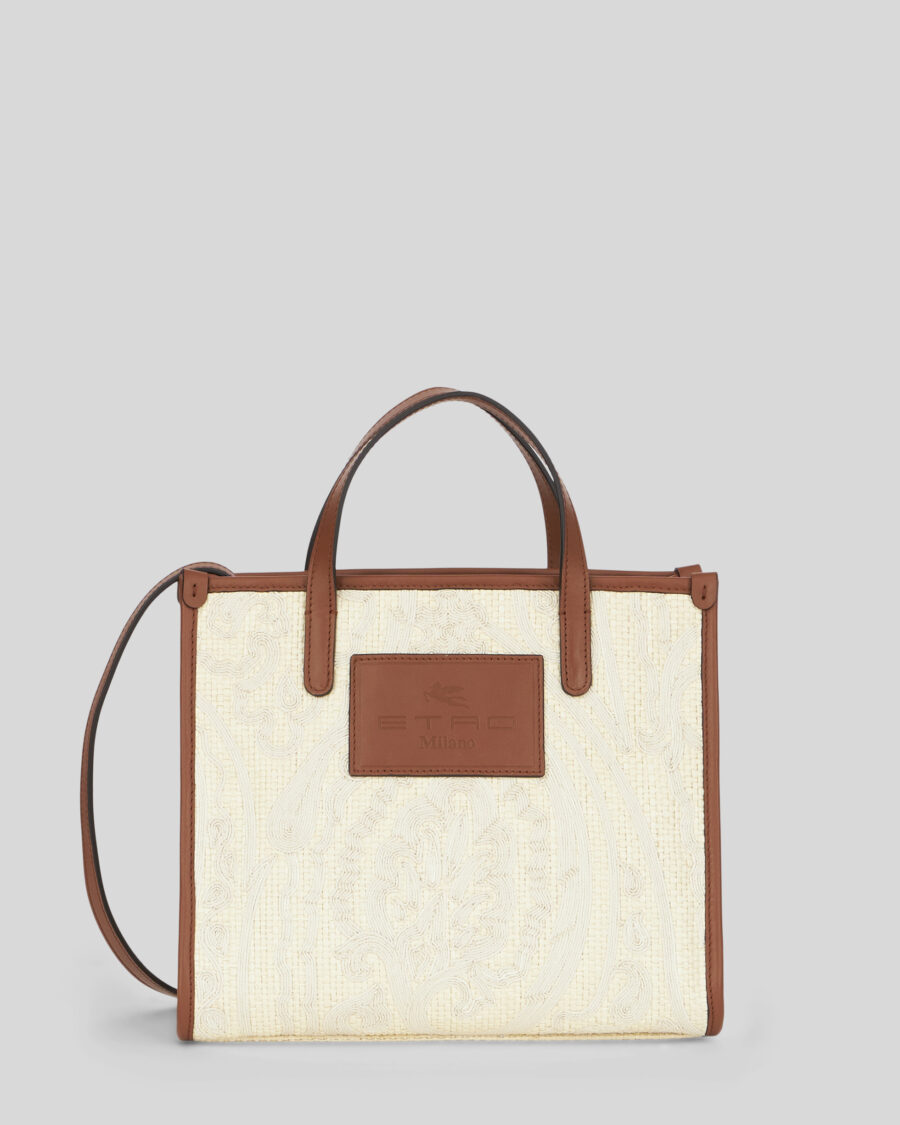 MEDIUM RAFFIA SHOPPING BAG WITH PAISLEY EMBROIDERY