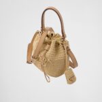 RAFFIA AND LEATHER BUCKET BAG