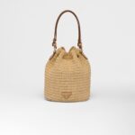 RAFFIA AND LEATHER BUCKET BAG