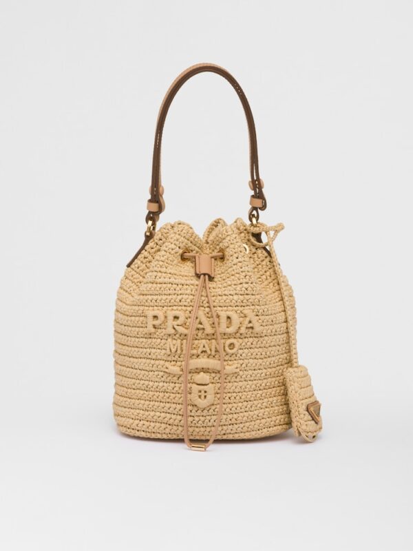 RAFFIA AND LEATHER BUCKET BAG