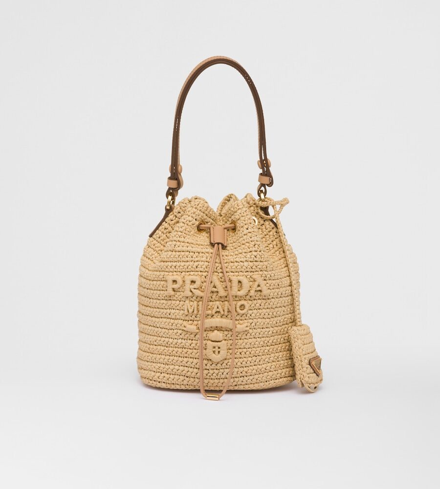 RAFFIA AND LEATHER BUCKET BAG