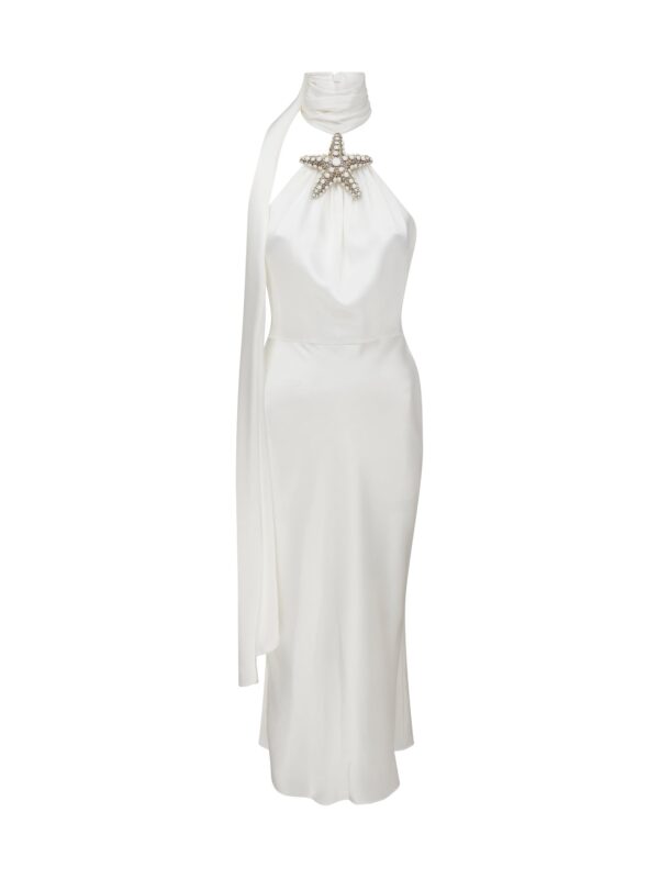CRYSTAL STARFISH HALTER AND FLOUNCE MIDI DRESS