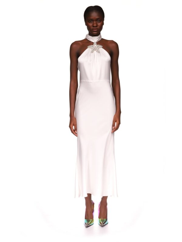 CRYSTAL STARFISH HALTER AND FLOUNCE MIDI DRESS