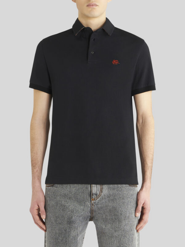 POLO SHIRT WITH LOGO AND PAISLEY UNDERCOLLAR