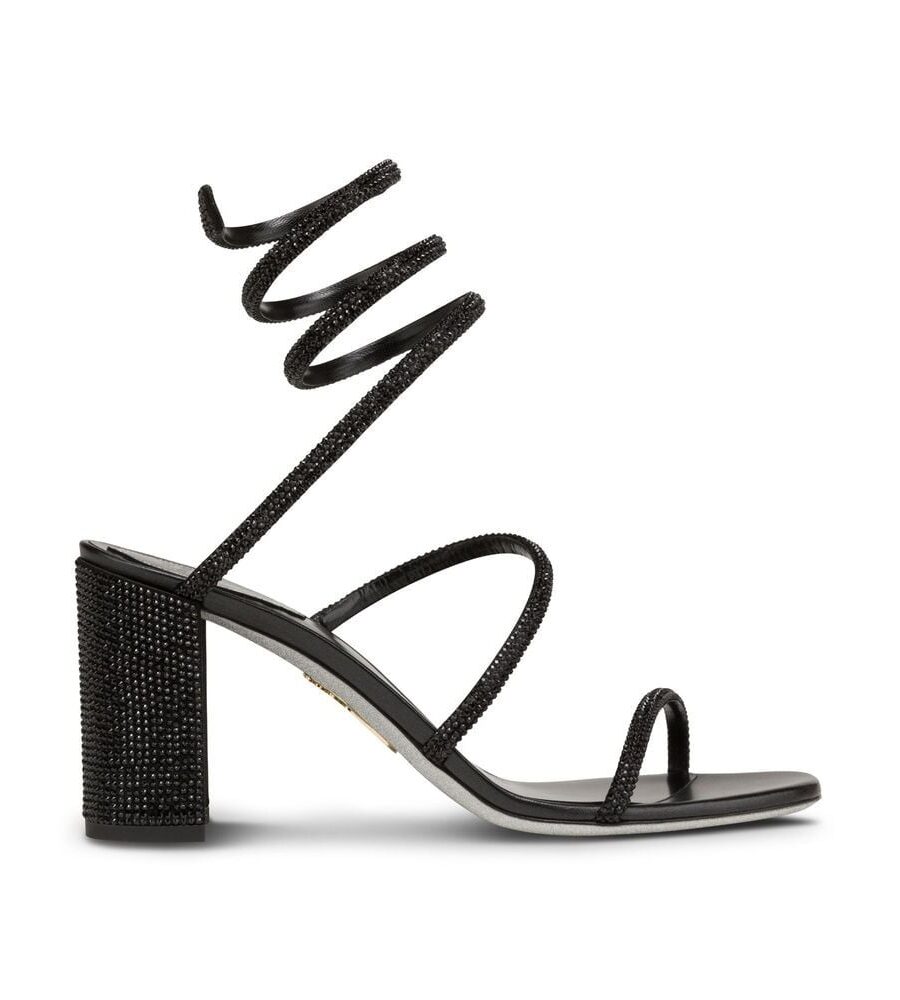 CLEO BLOCK-HEELED CRYSTAL BLACK SANDAL 80