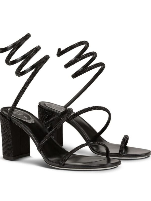 CLEO BLOCK-HEELED CRYSTAL BLACK SANDAL 80