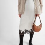 SATIN CREPE AND LACE MIDI SKIRT