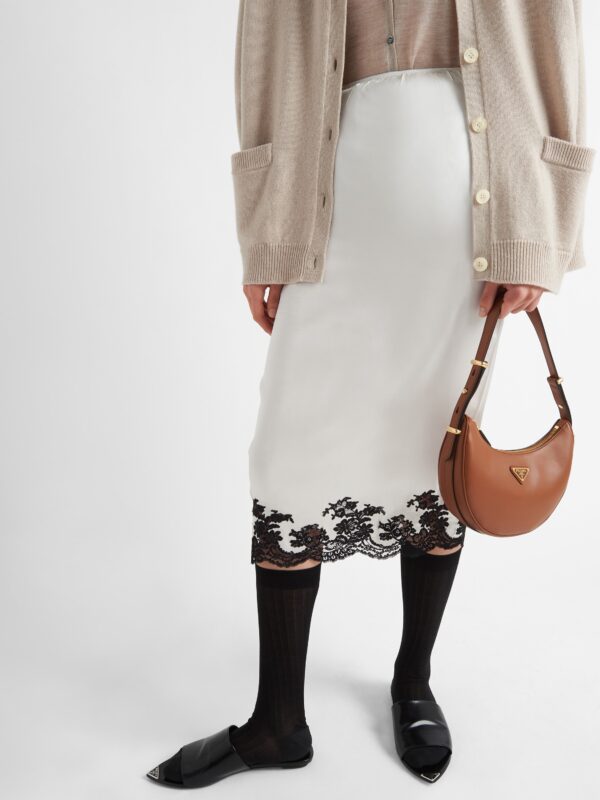 SATIN CREPE AND LACE MIDI SKIRT