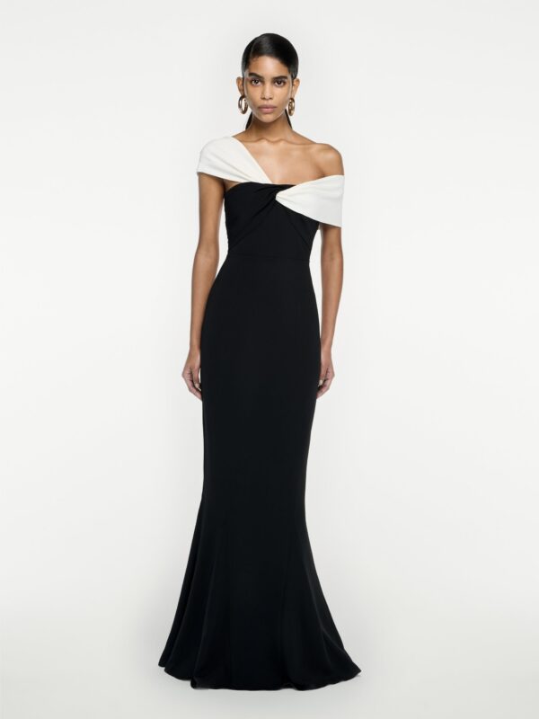 ASYMMETRIC STRETCH CADY MAXI DRESS
