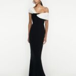 ASYMMETRIC STRETCH CADY MAXI DRESS