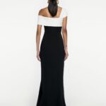 ASYMMETRIC STRETCH CADY MAXI DRESS