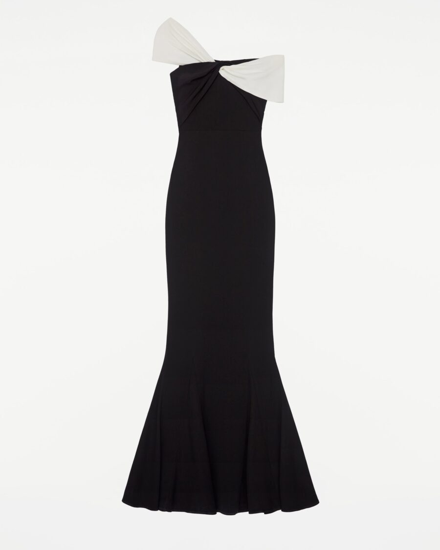 ASYMMETRIC STRETCH CADY MAXI DRESS
