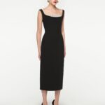OFF SHOULDER SILK WOOL DIAMANTE MIDI DRESS