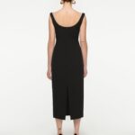 OFF SHOULDER SILK WOOL DIAMANTE MIDI DRESS