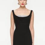 OFF SHOULDER SILK WOOL DIAMANTE MIDI DRESS