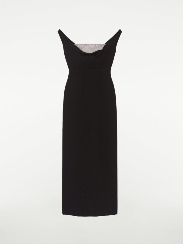 OFF SHOULDER SILK WOOL DIAMANTE MIDI DRESS