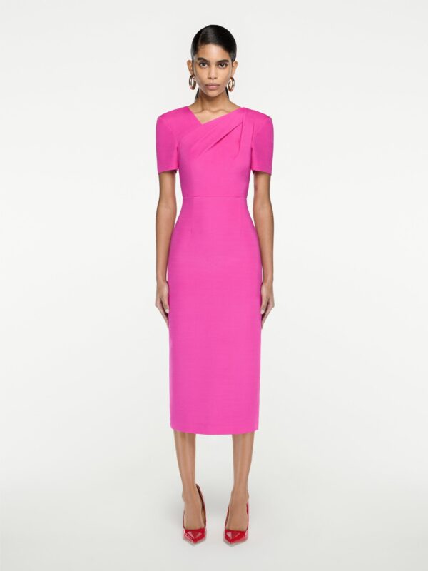 SHORT SLEEVE SILK WOOL MIDI DRESS