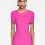 SHORT SLEEVE SILK WOOL MIDI DRESS