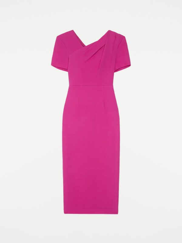 SHORT SLEEVE SILK WOOL MIDI DRESS
