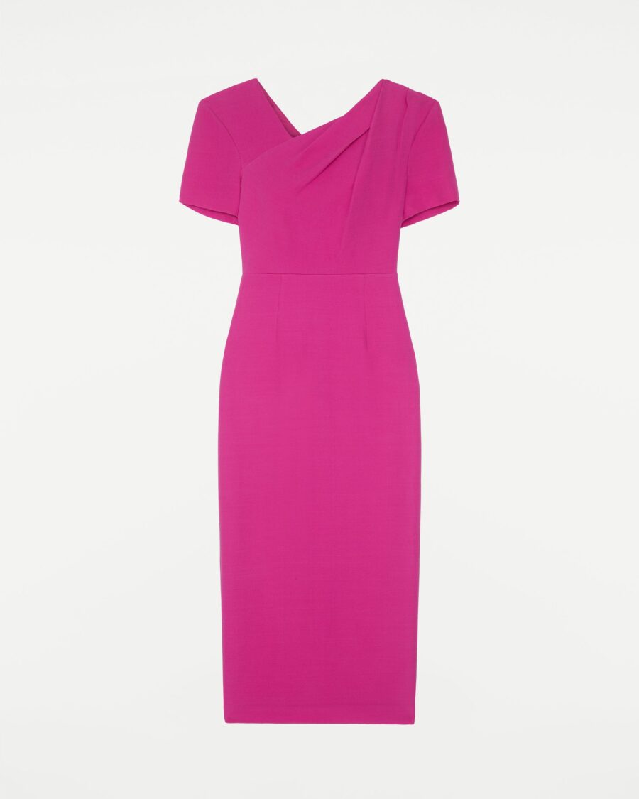 SHORT SLEEVE SILK WOOL MIDI DRESS