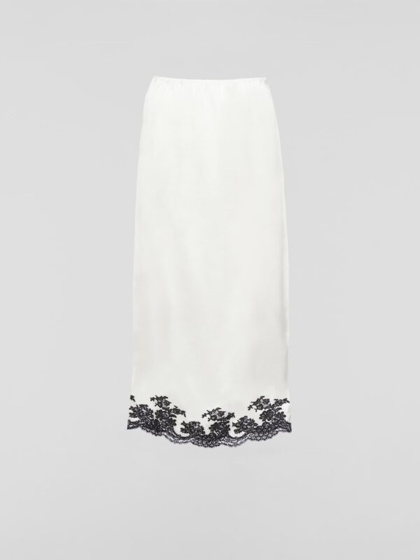 SATIN CREPE AND LACE MIDI SKIRT