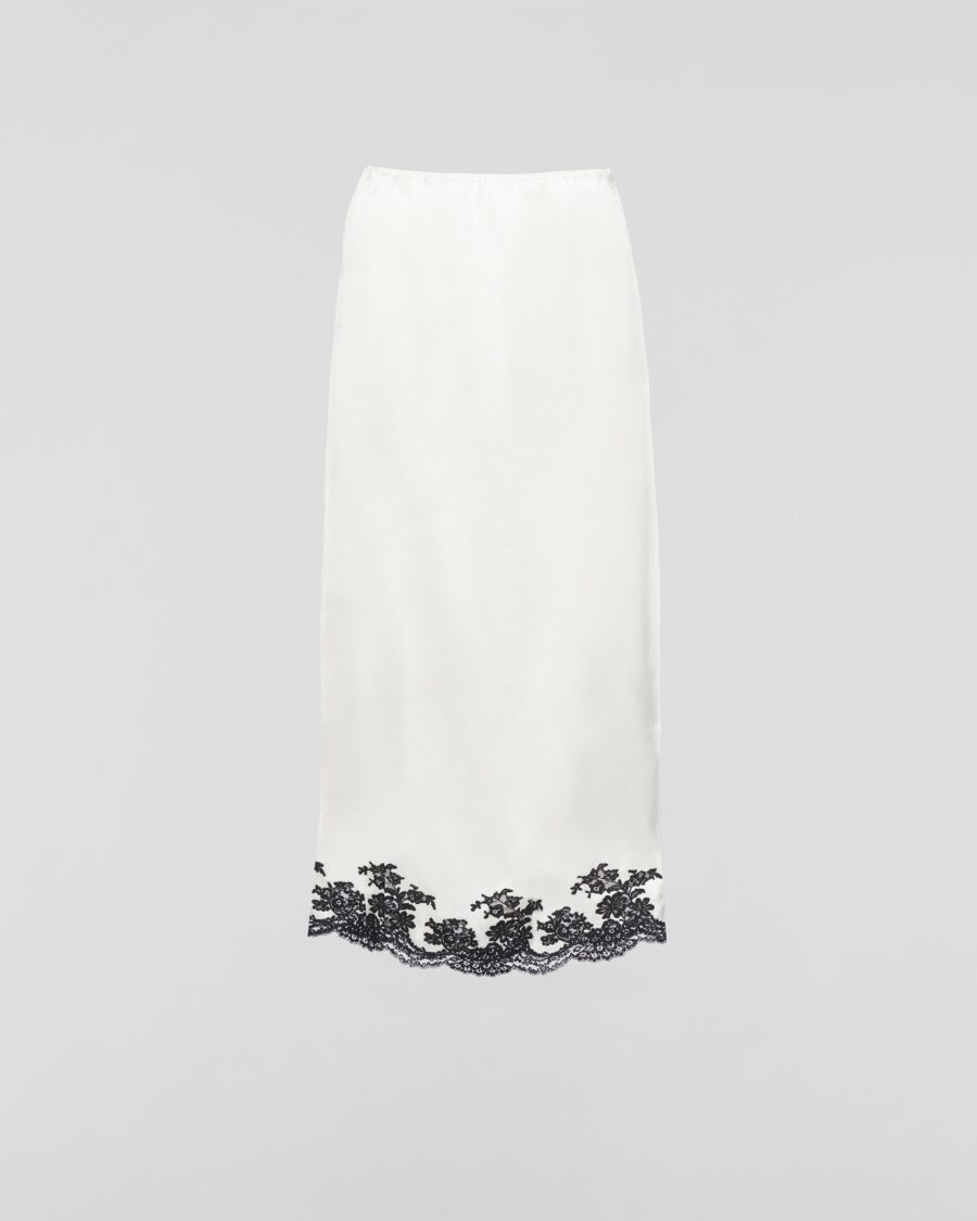 SATIN CREPE AND LACE MIDI SKIRT
