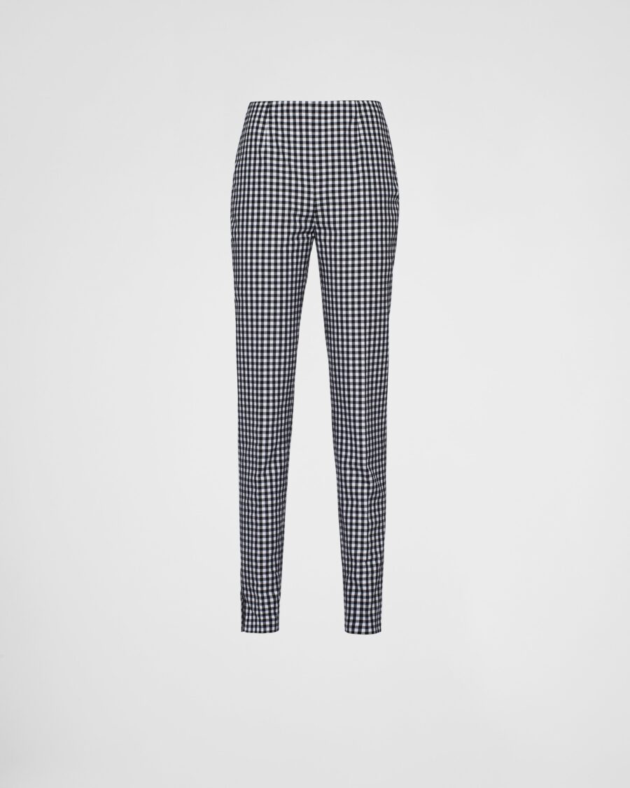 STRETCH GINGHAM AND CHECK PANTS