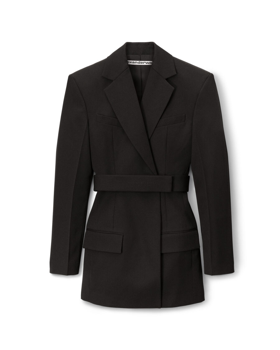 BELTED BLAZER DRESS IN WOOL TAILORING