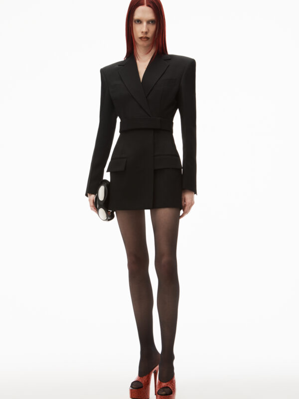 BELTED BLAZER DRESS IN WOOL TAILORING