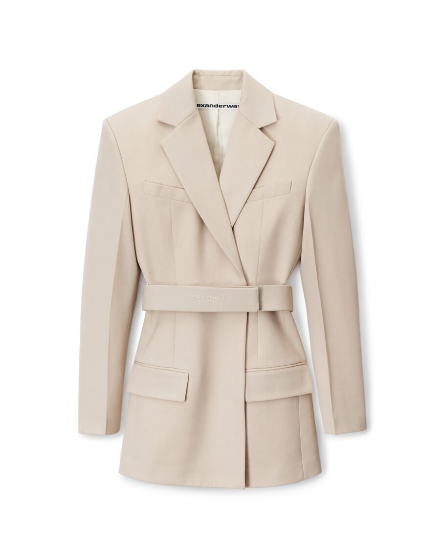 BELTED BLAZER DRESS IN WOOL TAILORING