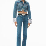 CRYSTAL CUFF CROPEED DENIM JACKET