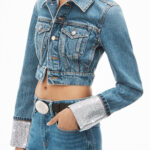 CRYSTAL CUFF CROPEED DENIM JACKET