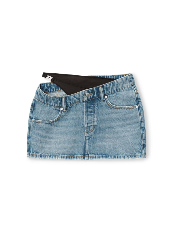ASYMMETRIC BIKINI LAYER MINI DENIM SKIRT