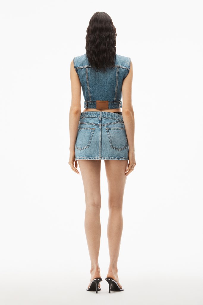 ASYMMETRIC BIKINI LAYER MINI DENIM SKIRT - Helga Design