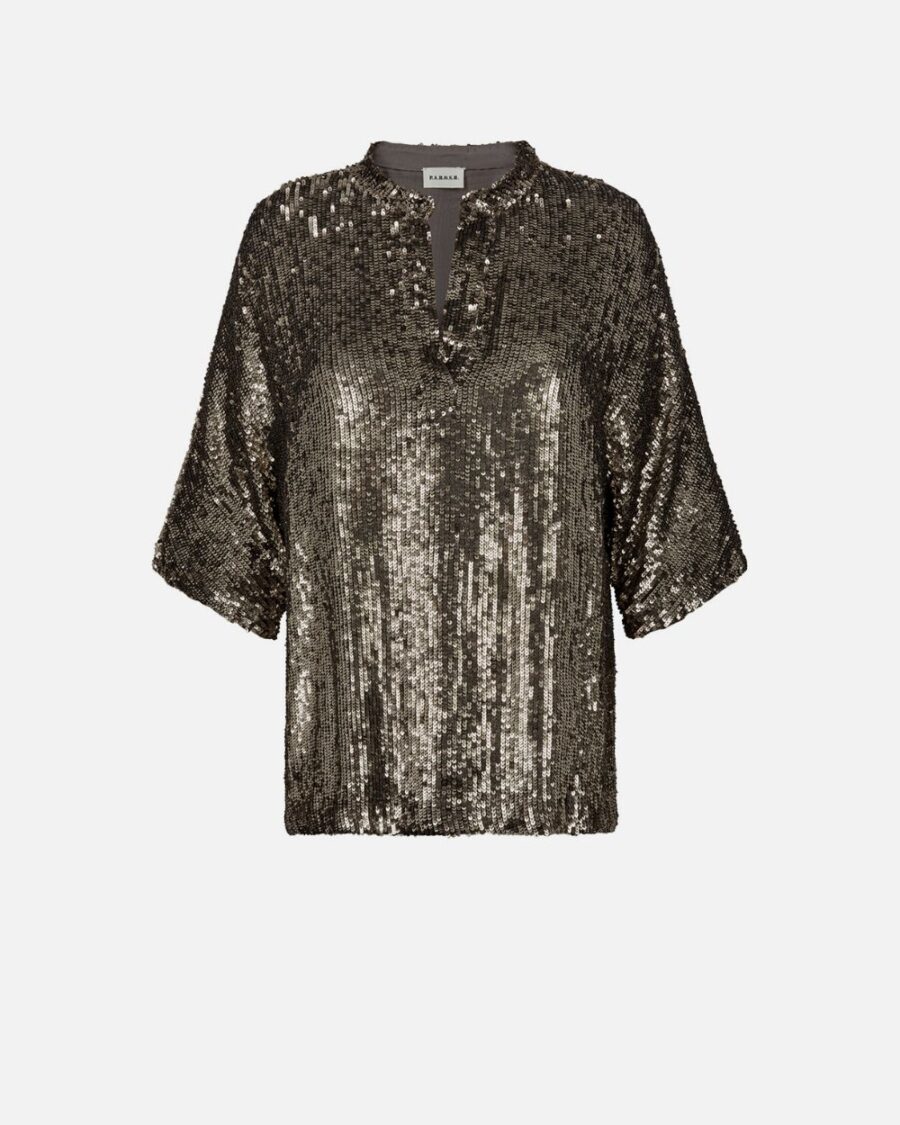 SEQUIN V NECK BLOUSE