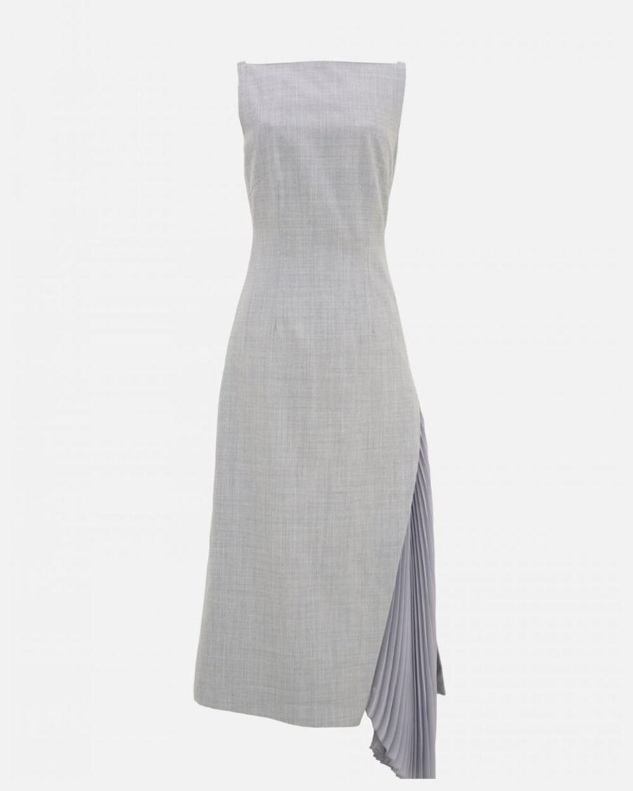 OPEN BACK SIDE PLEATS MIDI DRESS